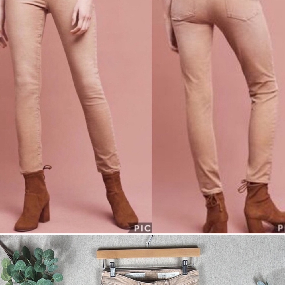 Anthropologie Pilco And The Letterpress Blush Pink Velvet Petite High Rise Skiny